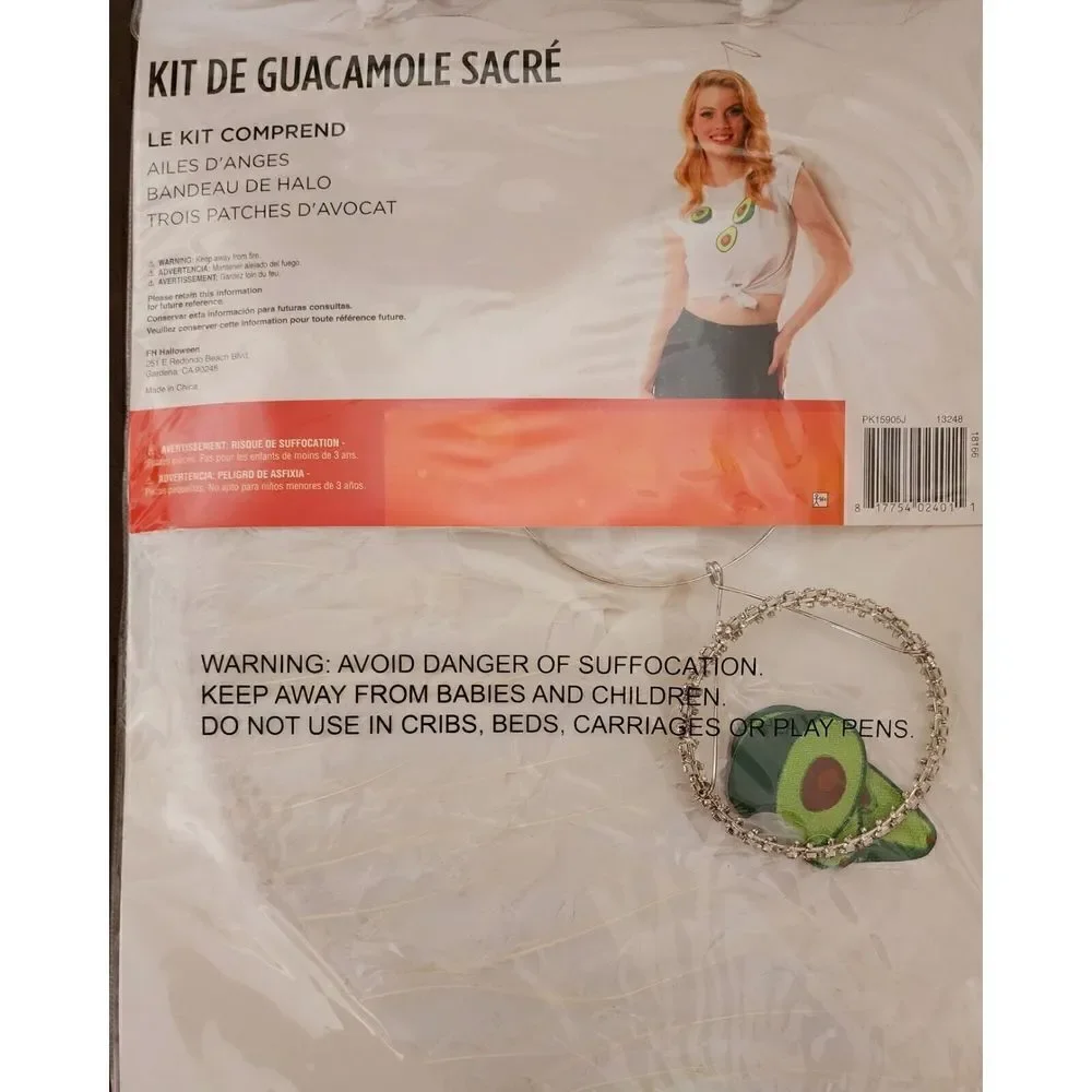 Holy Guacamole Costume Kit Novelty Avacado Patch Rhinestone Halo Angel Wings OS